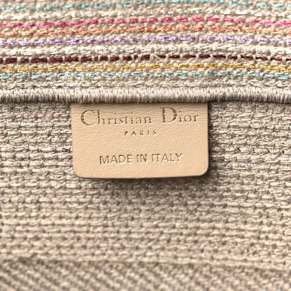 Christian Dior Canvas Embroidered Medium Stripes Book Tote Beige Multicolor 6 of 11