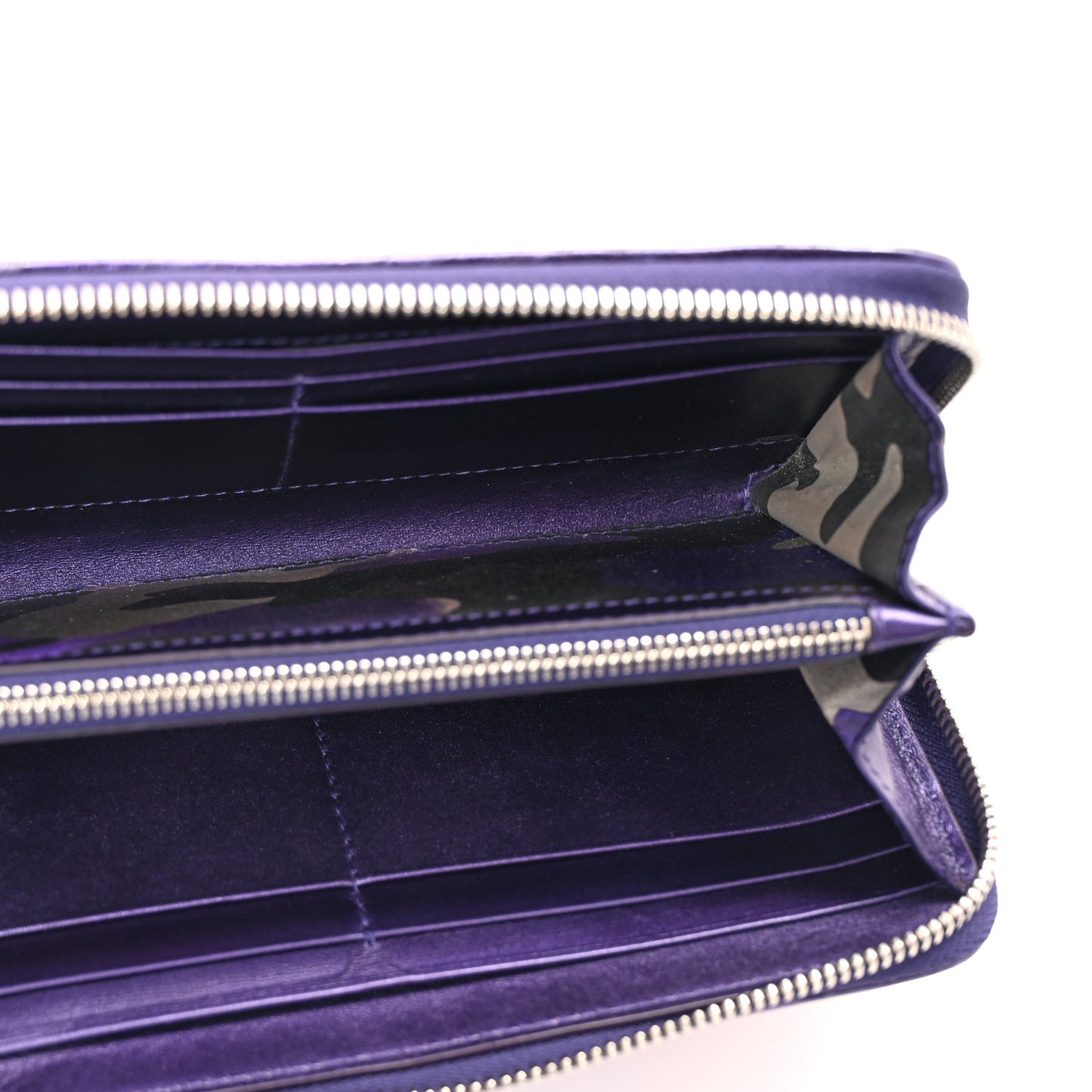 Metallic Lambskin Cannage Anselm Reyle Lady Dior Zip Wallet Purple Orange