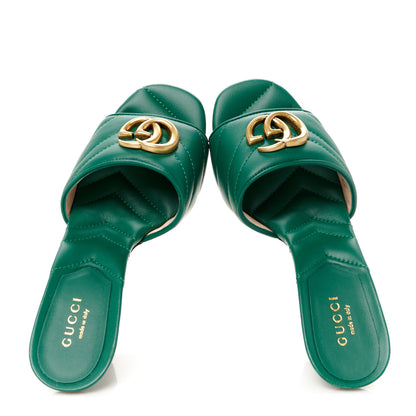 Gucci Nappa Matelasse GG Marmont 75mm Slide Sandals 35 Emerald 3 of 22
