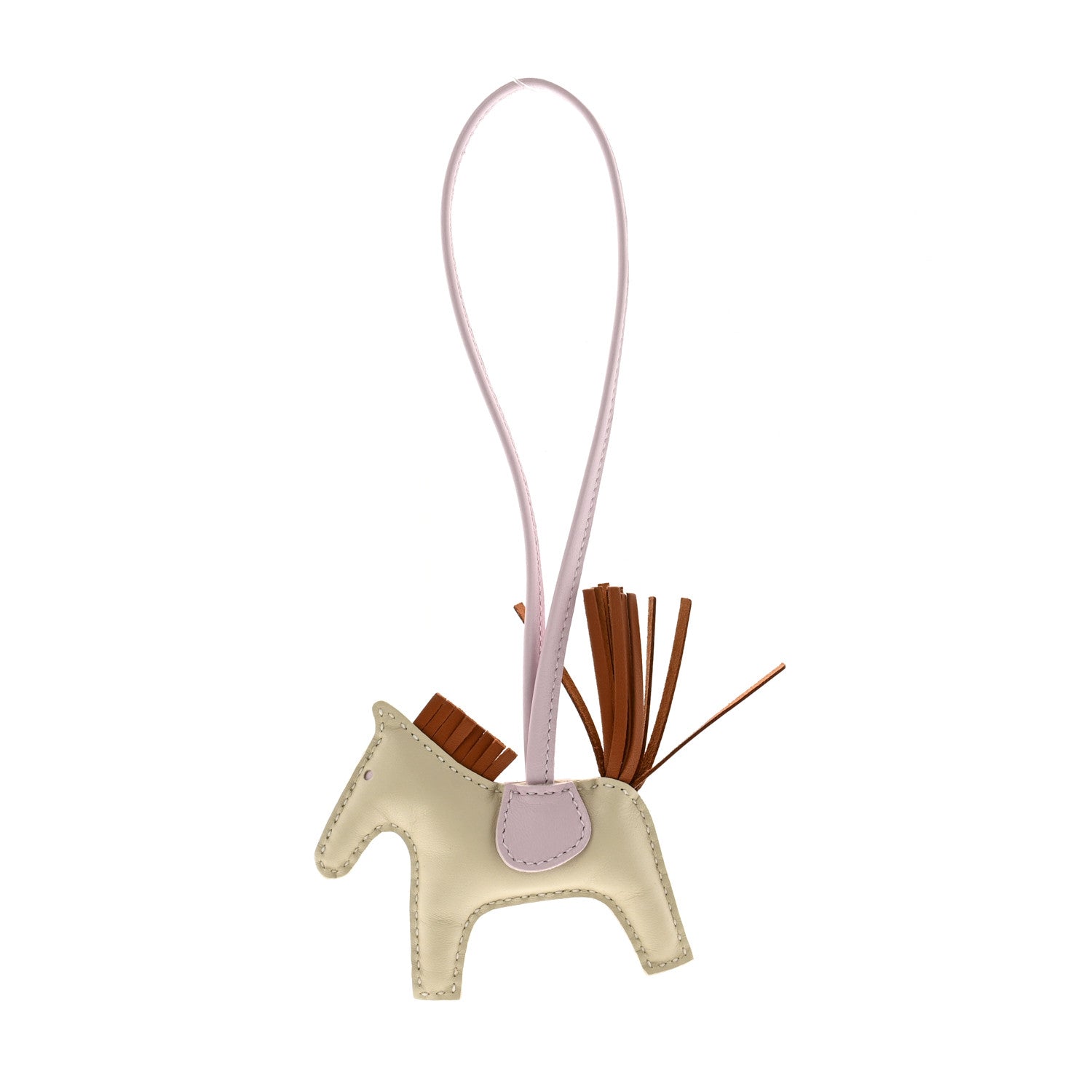Hermes Milo Lambskin Grigri Rodeo Horse Bag Charm PM Craie Mauve Pale Gold 1 of 5