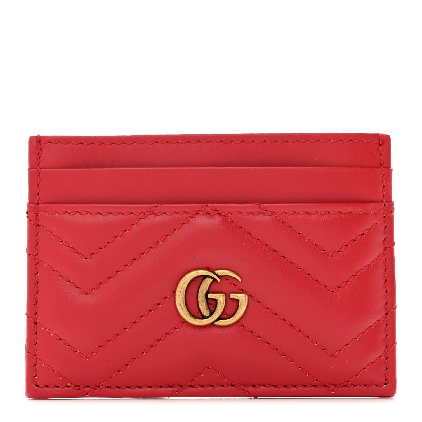 Calfskin Matelasse GG Marmont Card Holder Hibiscus Red