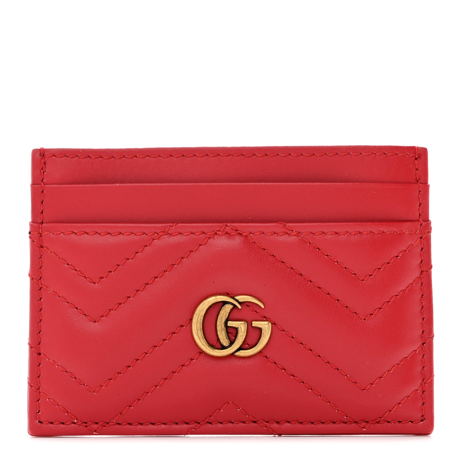 Gucci Calfskin Matelasse GG Marmont Card Holder Hibiscus Red 1 of 7