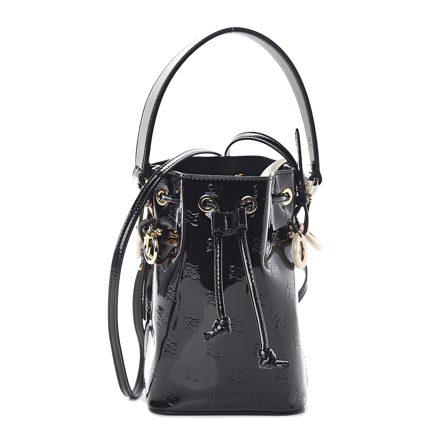 Fendi Vitello Vernice Mou F is Fendi Karligraphy Embossed Mini Mon Tresor Bucket Bag Black 1 of 8