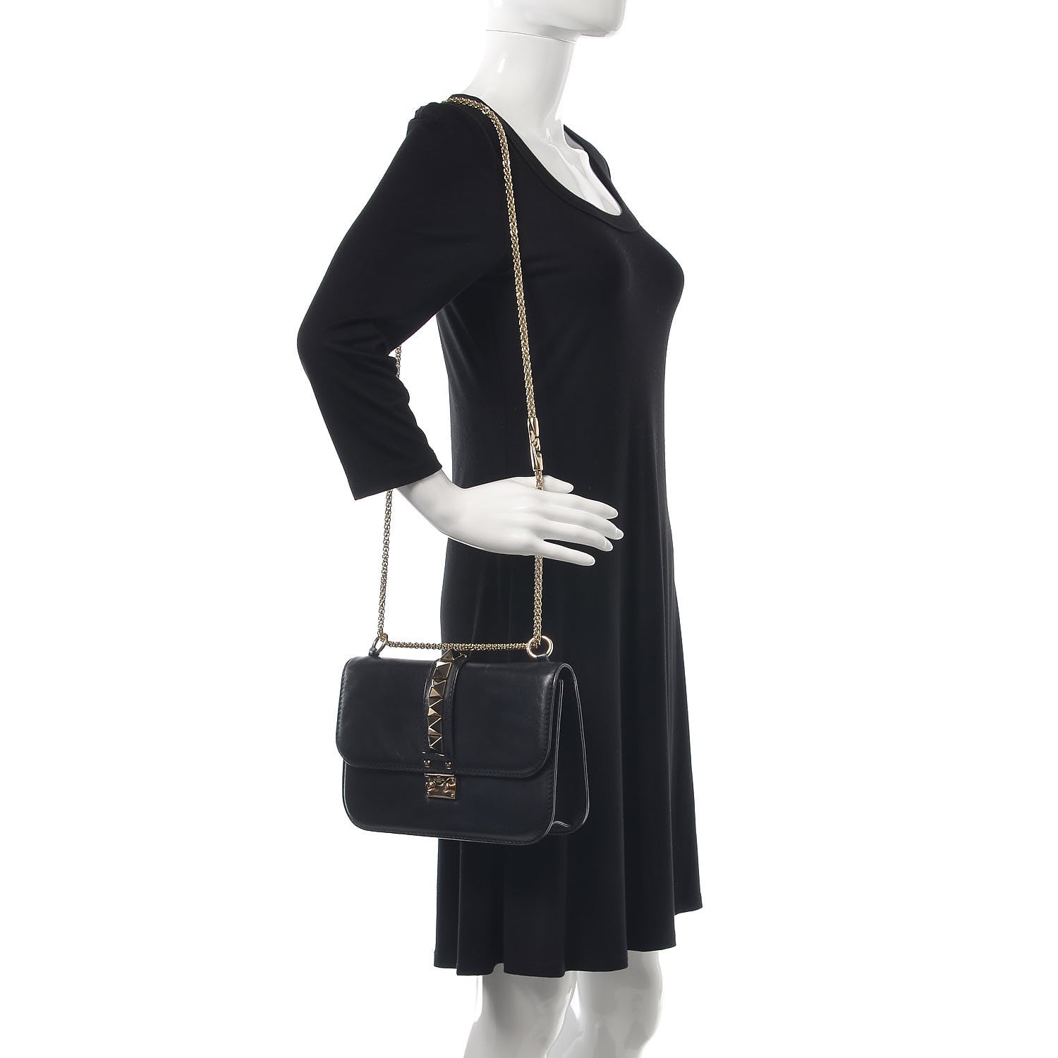Valentino Garavani Vitello Medium Glam Lock Rockstud Flap Black 2 of 11