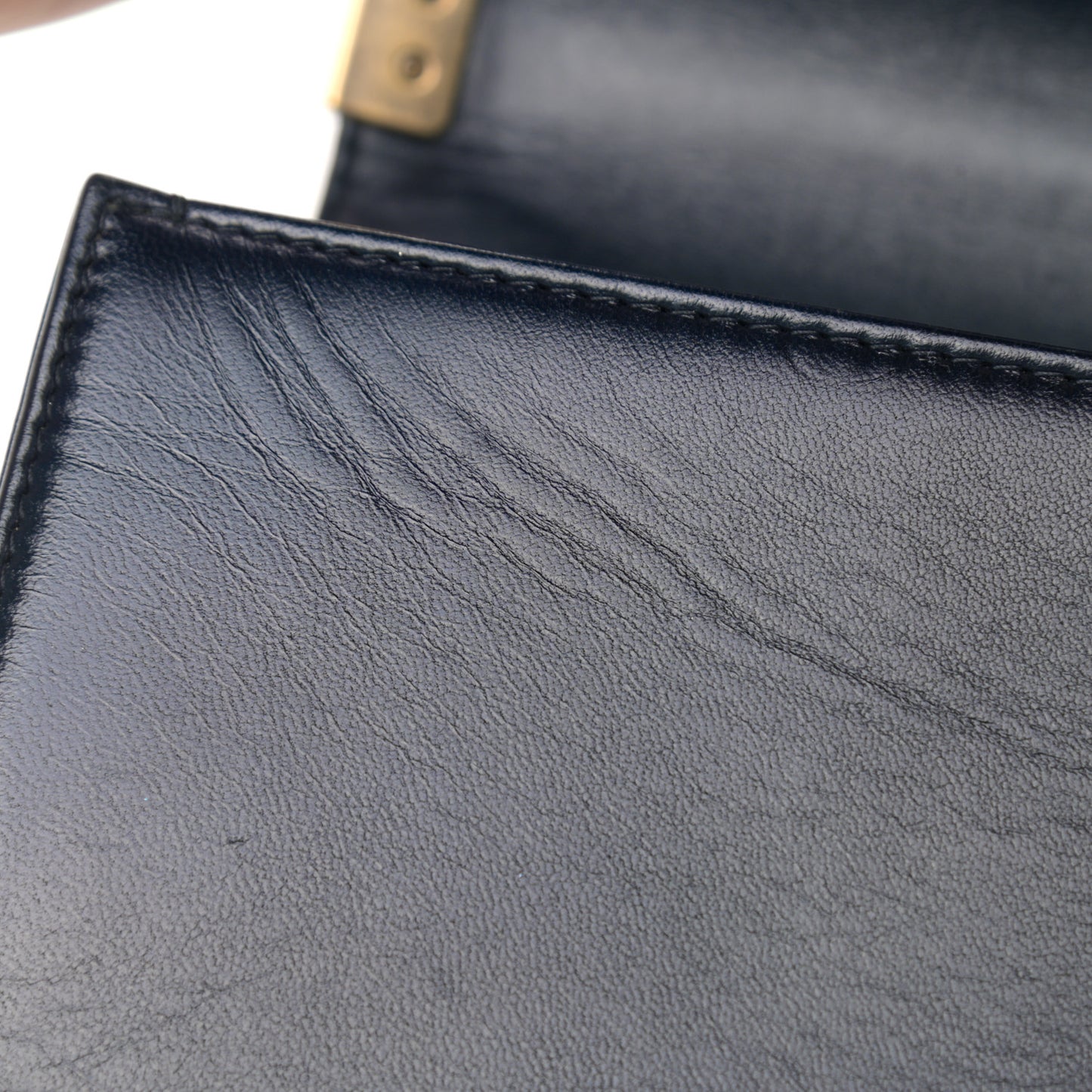 Calfskin Quilted New Medium Boy Flap Navy Blue