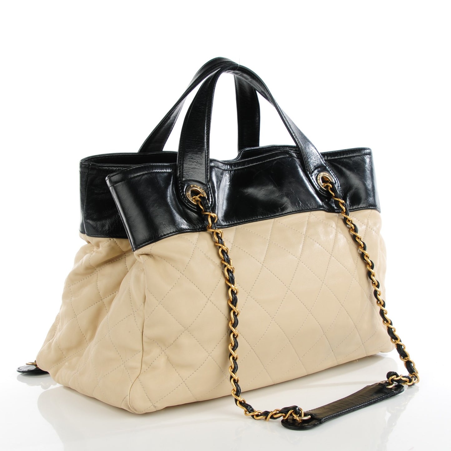 Calfskin Quilted In The Mix Shopping Tote Beige Black