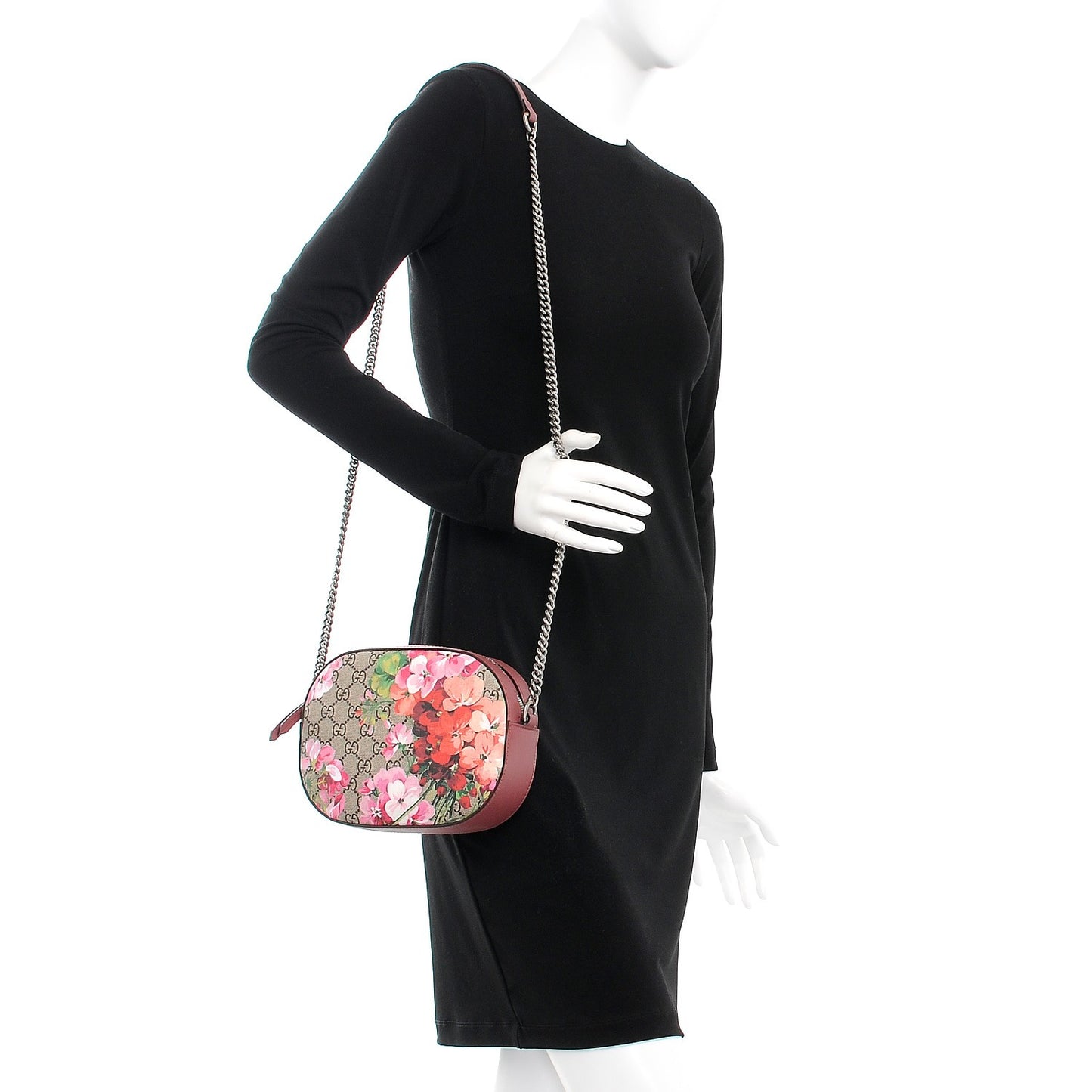 GG Supreme Monogram Blooms Mini Chain Shoulder Bag Beige Multicolor Dry Rose