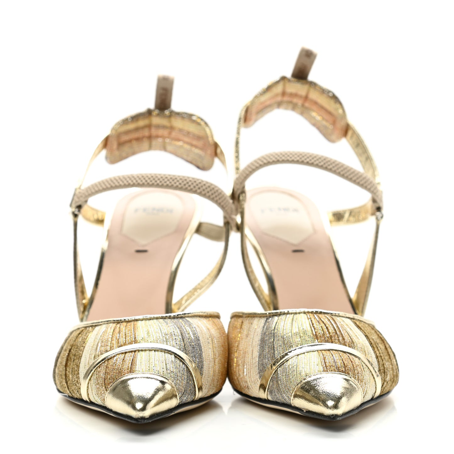 Laminated Fabric Nappa Colibri Lite 85mm Slingback Pumps 38 Gold Platino