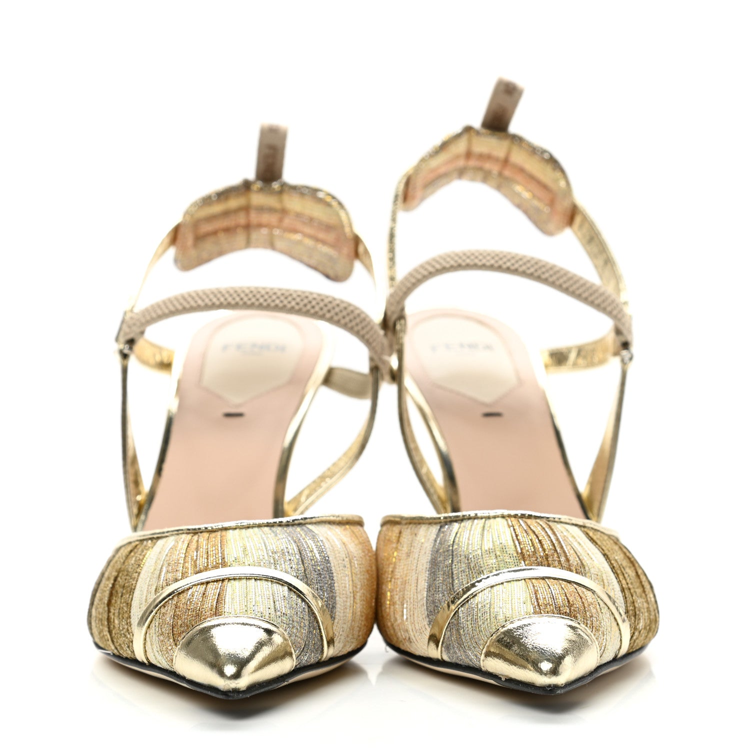 Fendi Laminated Fabric Nappa Colibri Lite 85mm Slingback Pumps 38 Gold Platino 2 of 9