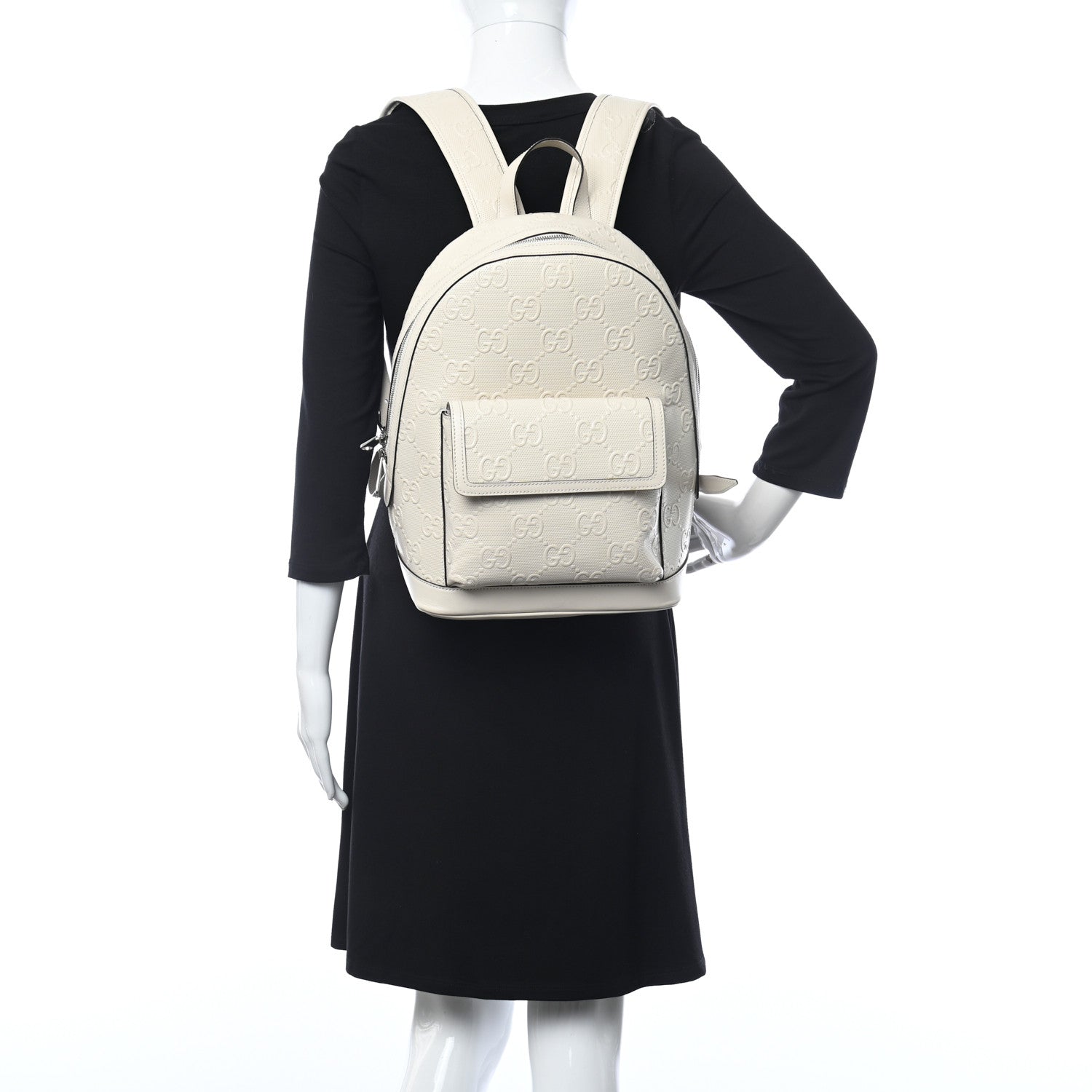Gucci Calfskin GG Tennis Embossed Backpack Mystic White Black 2 of 12