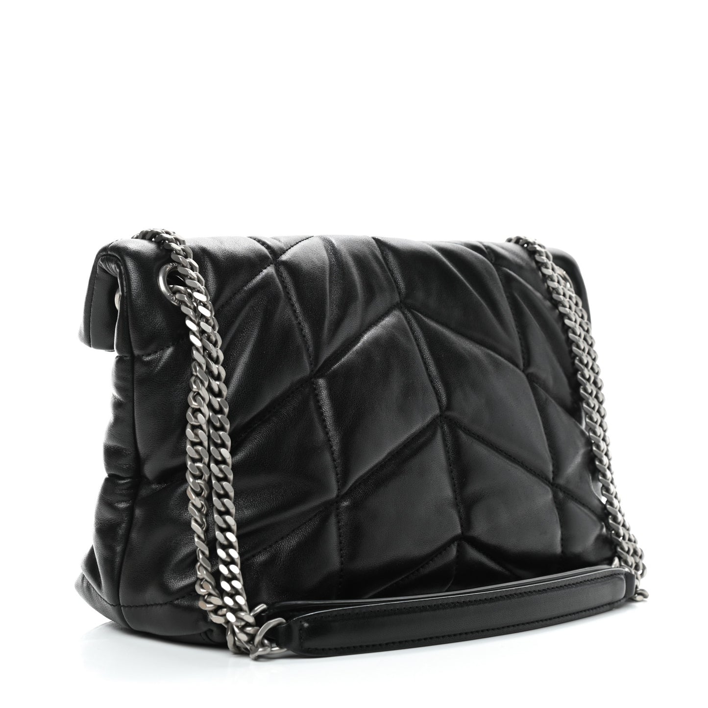 Lambskin Quilted Small Loulou Puffer Monogram Chain Satchel Black