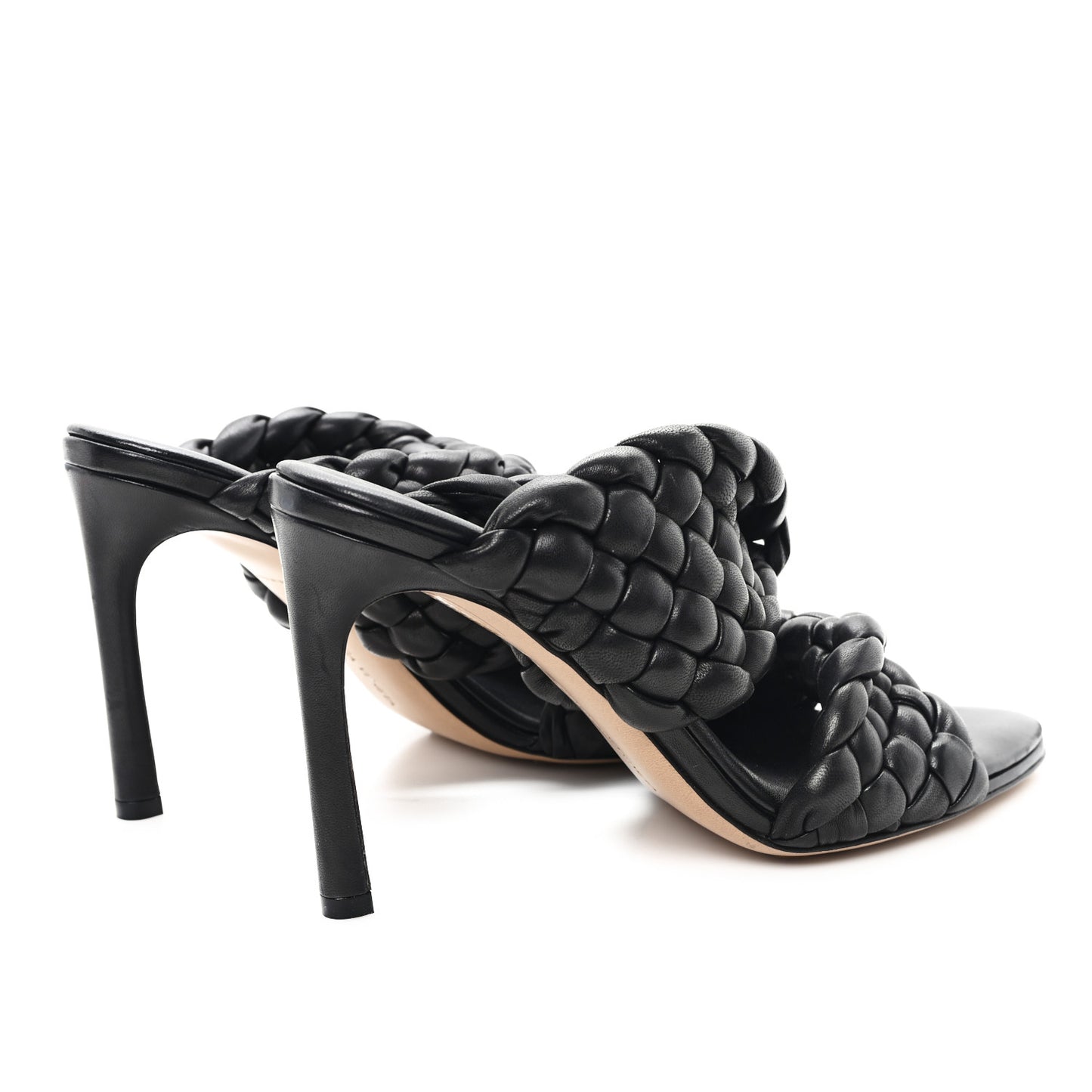 Nappa Twisted Padded Intrecciato Curve Slide Sandals 40 Black
