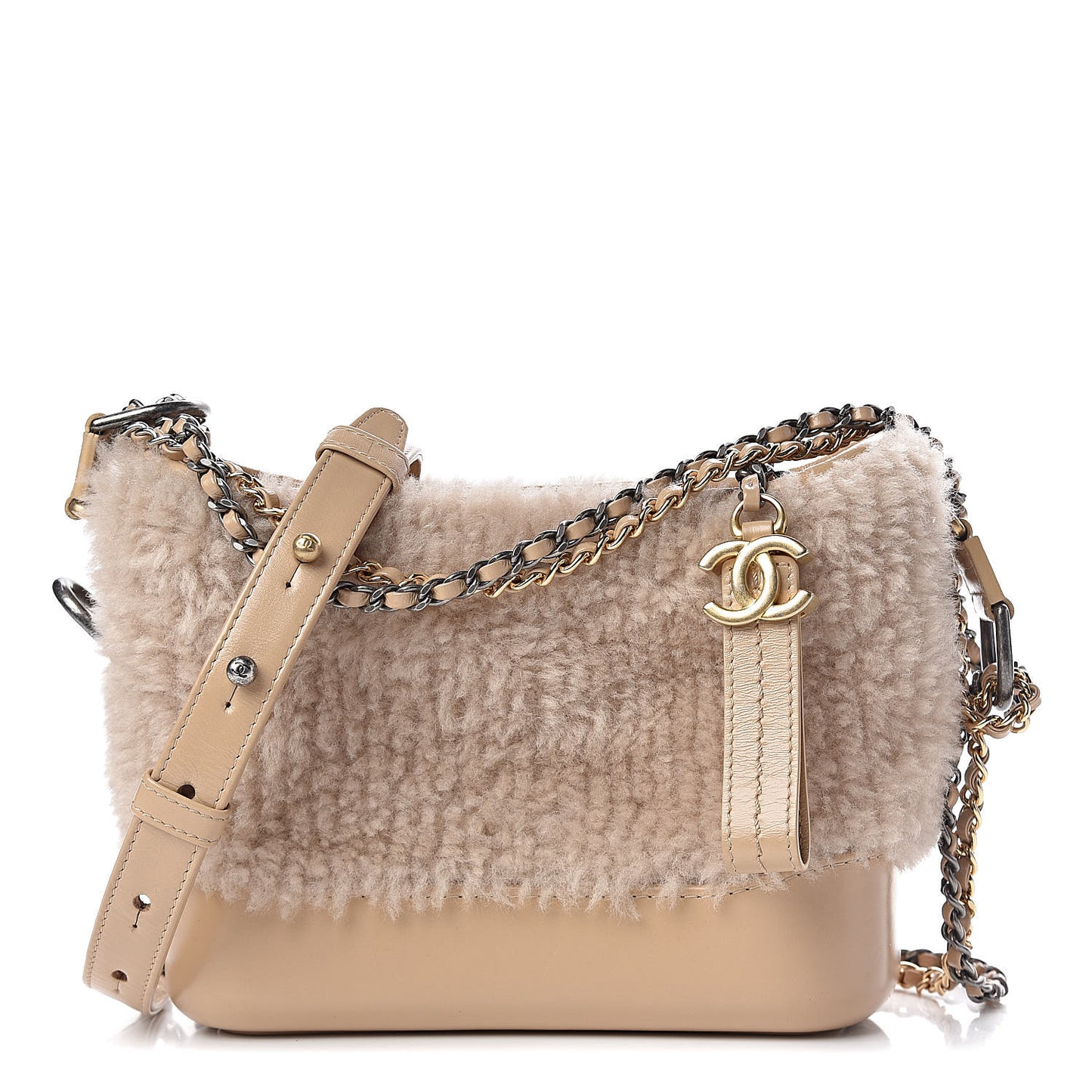 Shearling Small Gabrielle Hobo Dark Beige