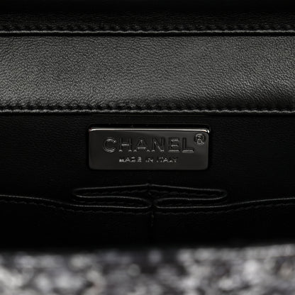 Chanel Metallic Snakeskin Quilted Beaded Chain Clutch Black Silver 13 of 23