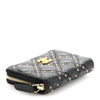 Chanel Lambskin Studded Quilted Compact Zip Around Wallet Black 4 of 9