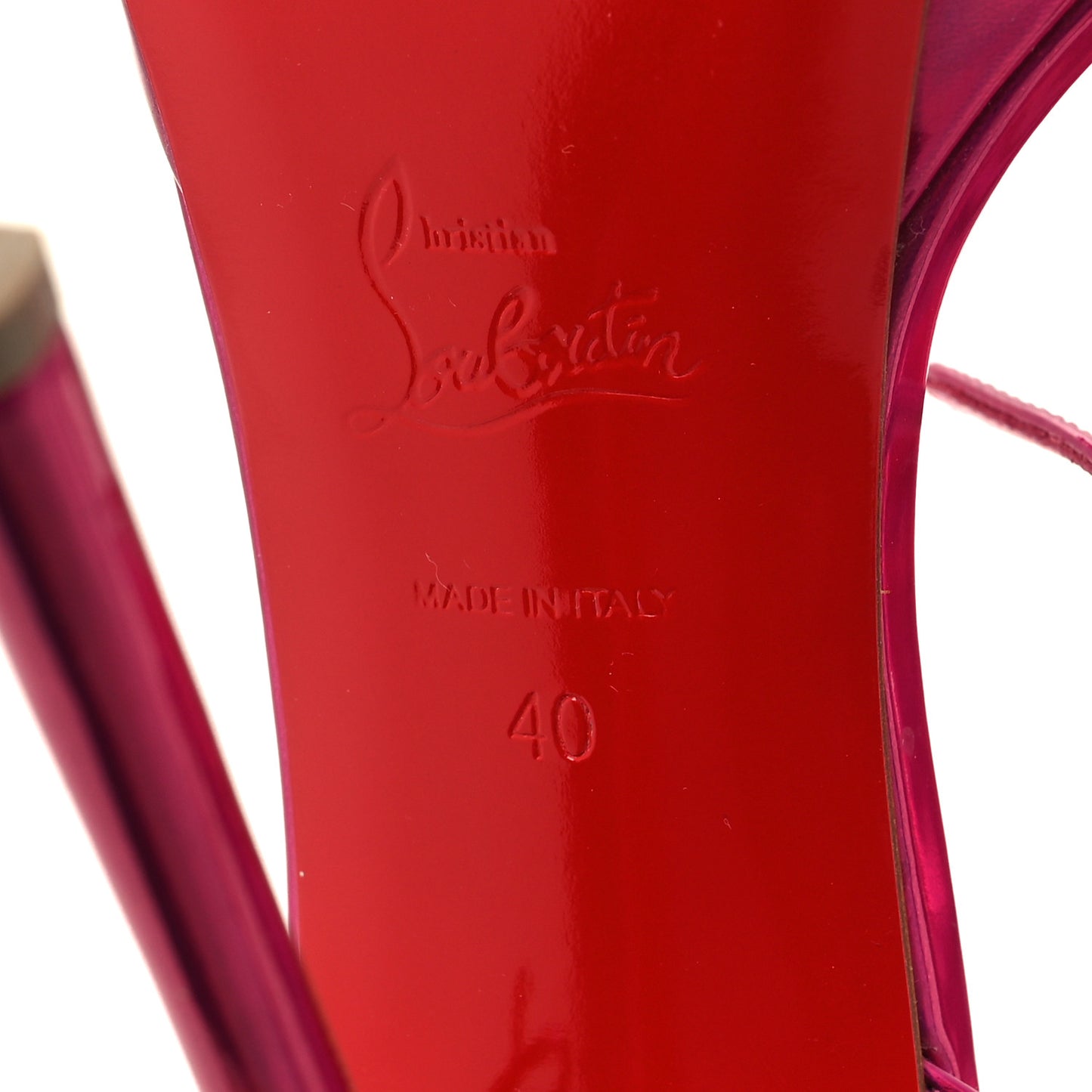 Patent Psychic Loubi Queen Alta 150 Platform Sandals 40 Fuxia