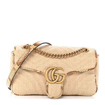 Gucci Raffia Elaphe Matelasse Small GG Marmont Shoulder Bag Natural Cream Brown 1 of 14