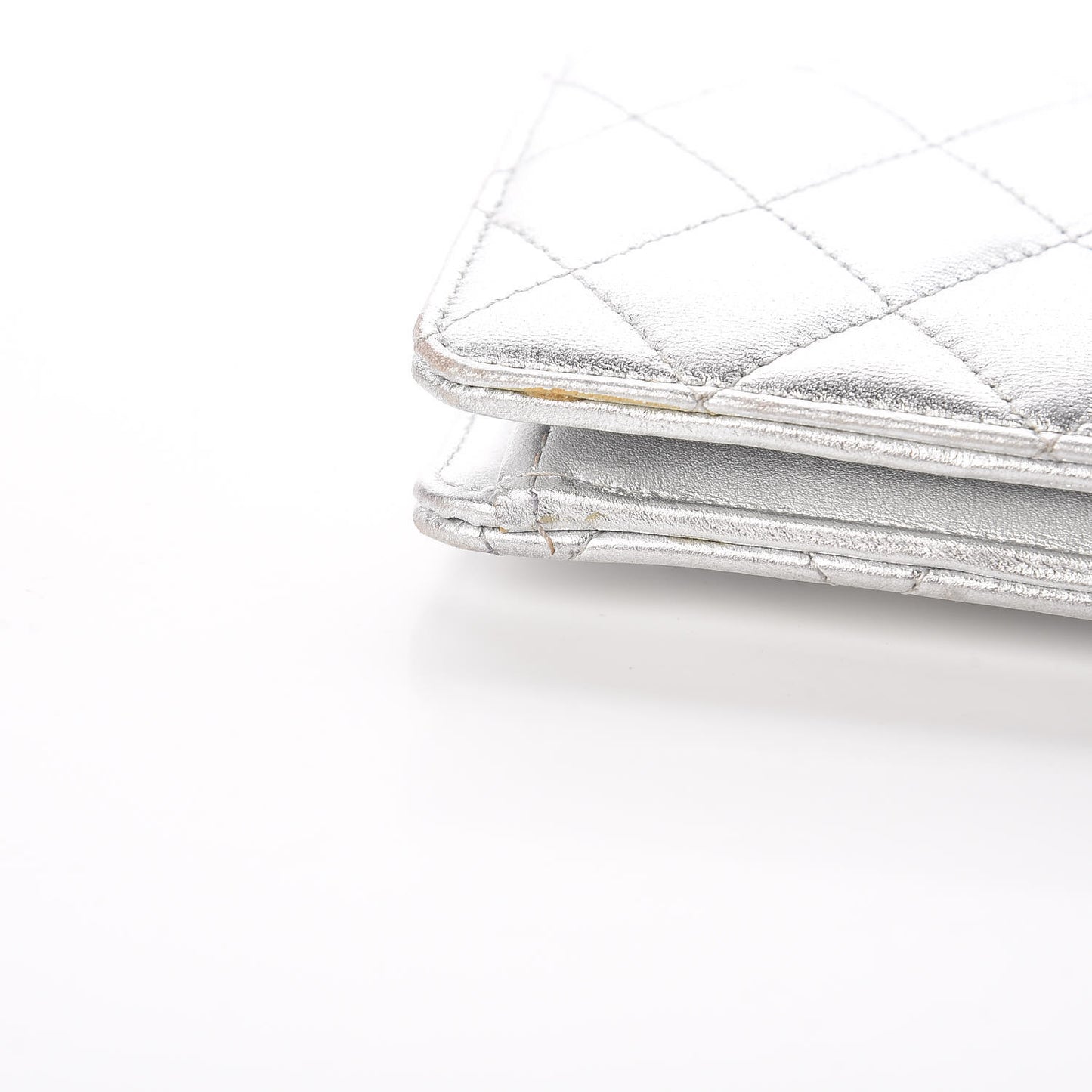 Metallic Lambskin Quilted Yen Wallet Silver