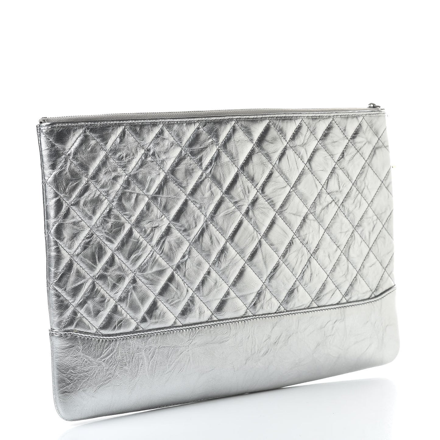 Metallic Aged Calfskin Quilted Large Gabrielle Cosmetic Case Silver