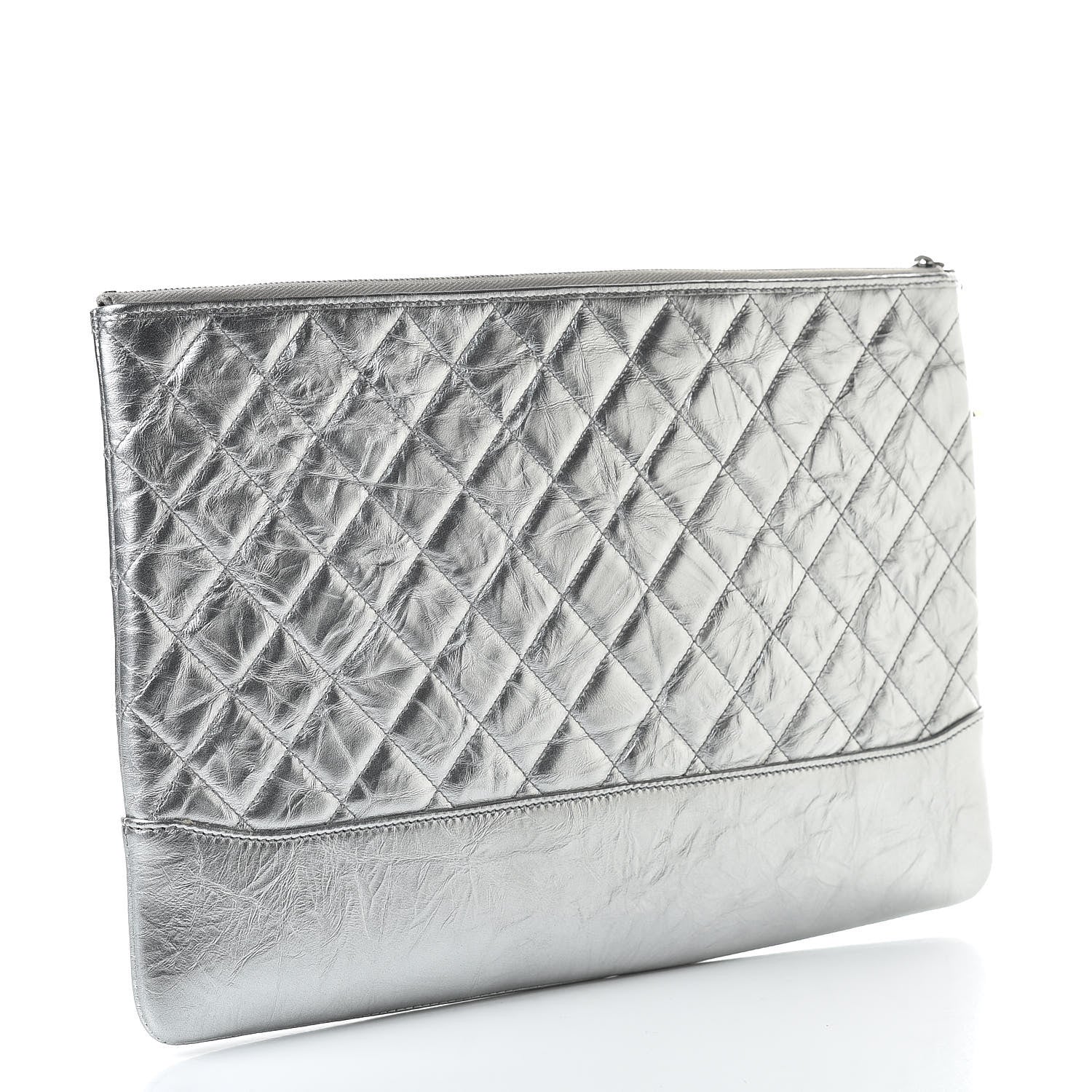 Chanel Metallic Aged Calfskin Quilted Large Gabrielle Cosmetic Case Silver 3 of 7