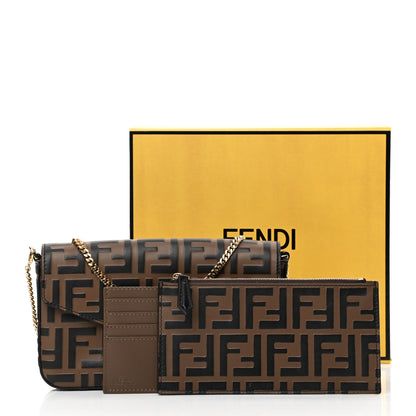 Fendi Vitello Soft F is Fendi Bi-Color FF 1974 Embossed Envelope Wallet On Chain with Pouches Maya Black 13 of 13