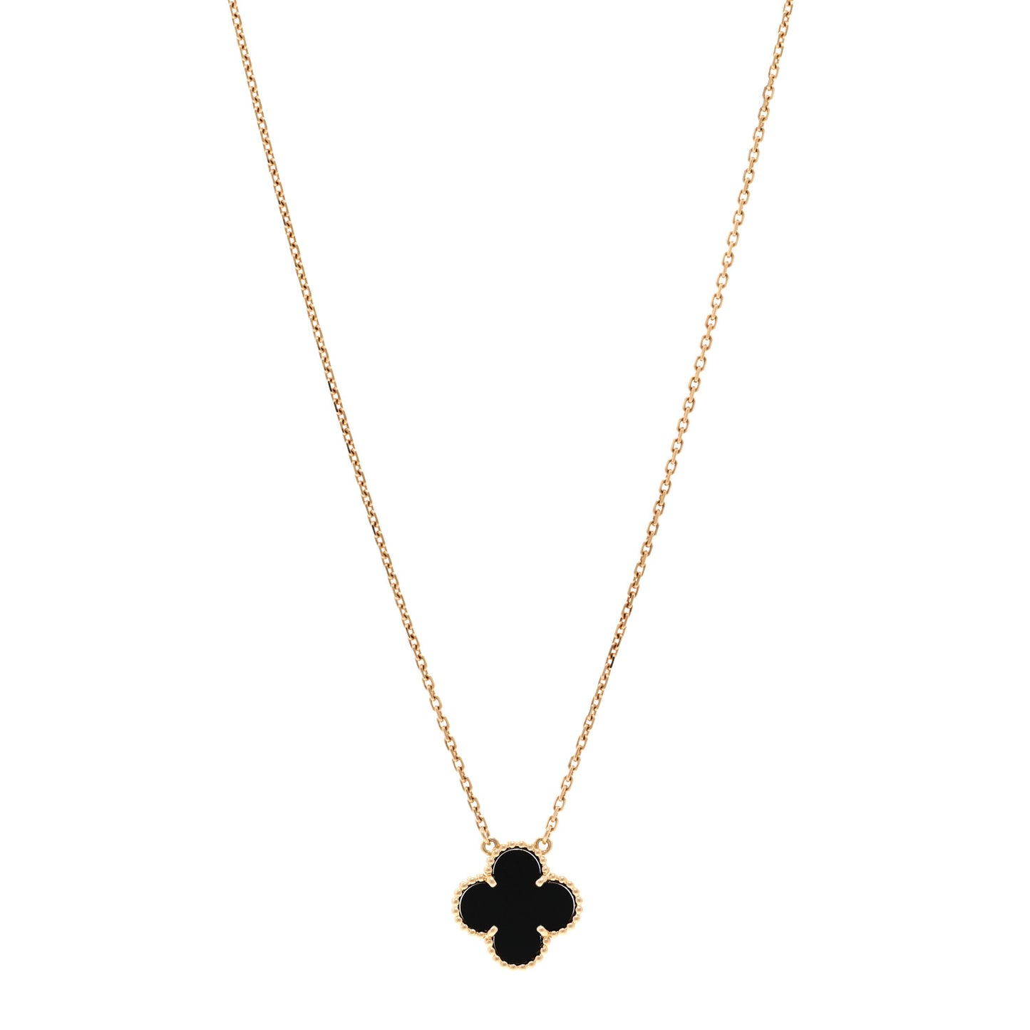 18K Yellow Gold Black Onyx Vintage Alhambra Pendant Necklace