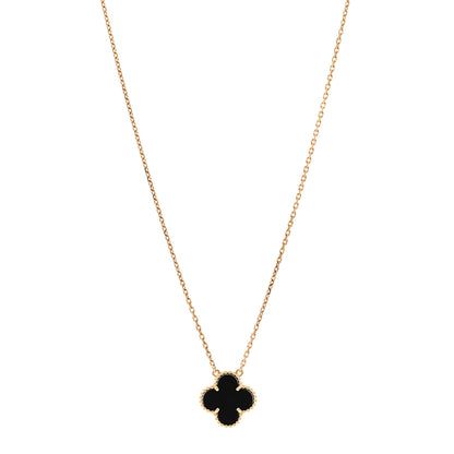Van Cleef & Arpels 18K Yellow Gold Black Onyx Vintage Alhambra Pendant Necklace 1 of 5