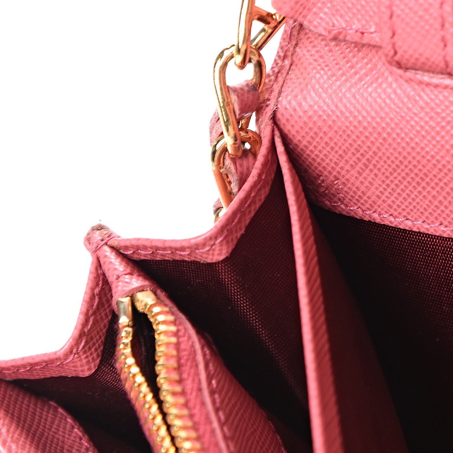 Prada Saffiano Metal Oro Chain Wallet Peonia 7 of 14