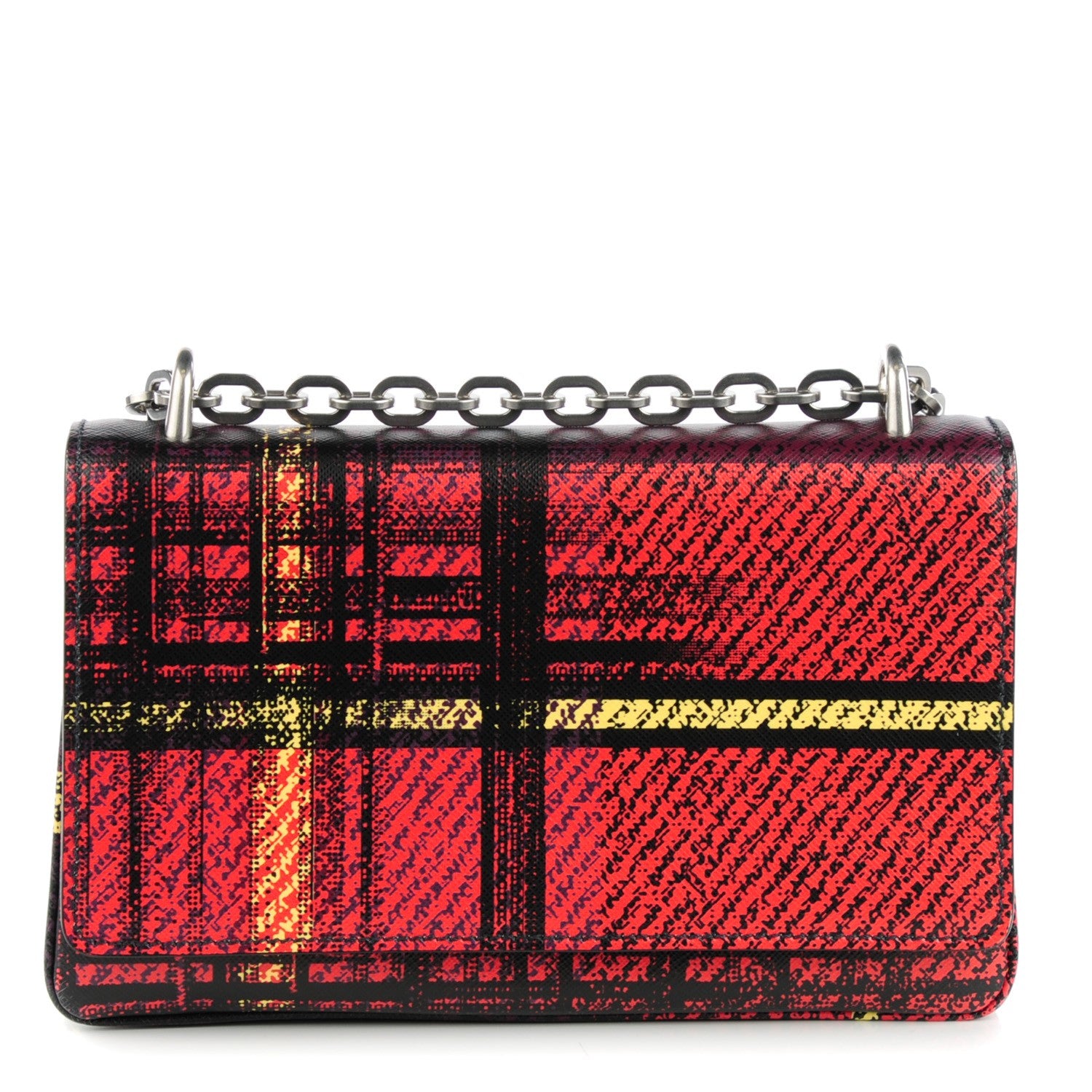 Prada Saffiano Print Medium Tartan Shoulder Bag Rosso Dis Tartan 1 of 8