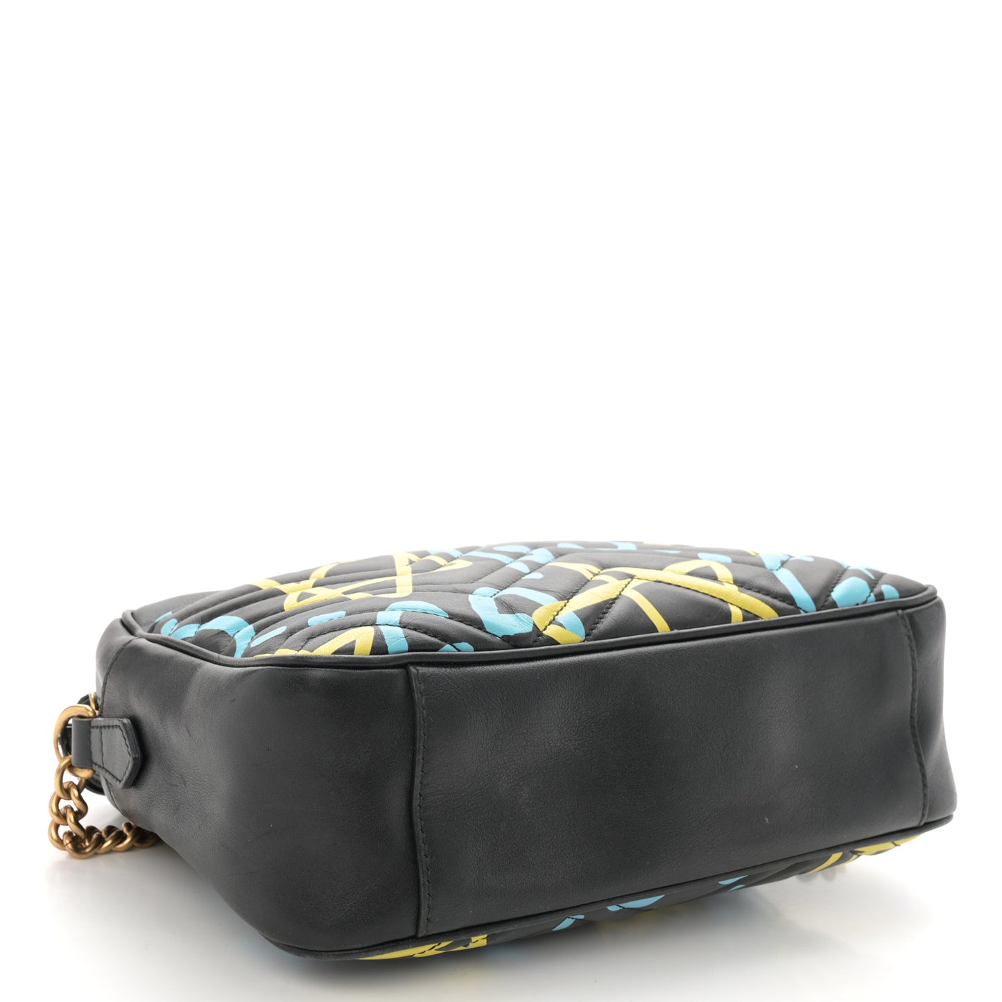Calfskin Matelasse GucciGhost Medium GG Marmont Chain Shoulder Bag Black New Acquamarine