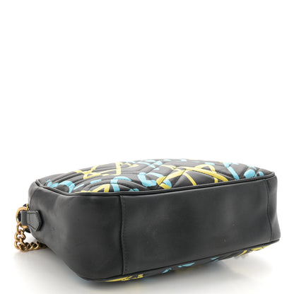 Gucci Calfskin Matelasse GucciGhost Medium GG Marmont Chain Shoulder Bag Black New Acquamarine 4 of 16