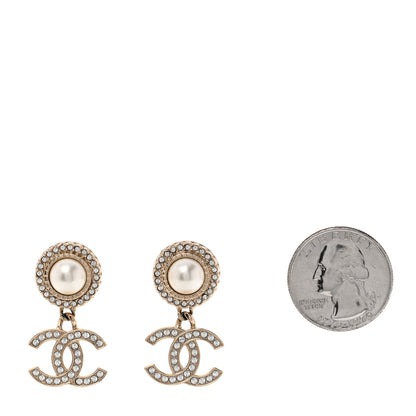 Chanel Crystal Pearl Bow-tiful CC Drop Earrings Gold 2 of 5