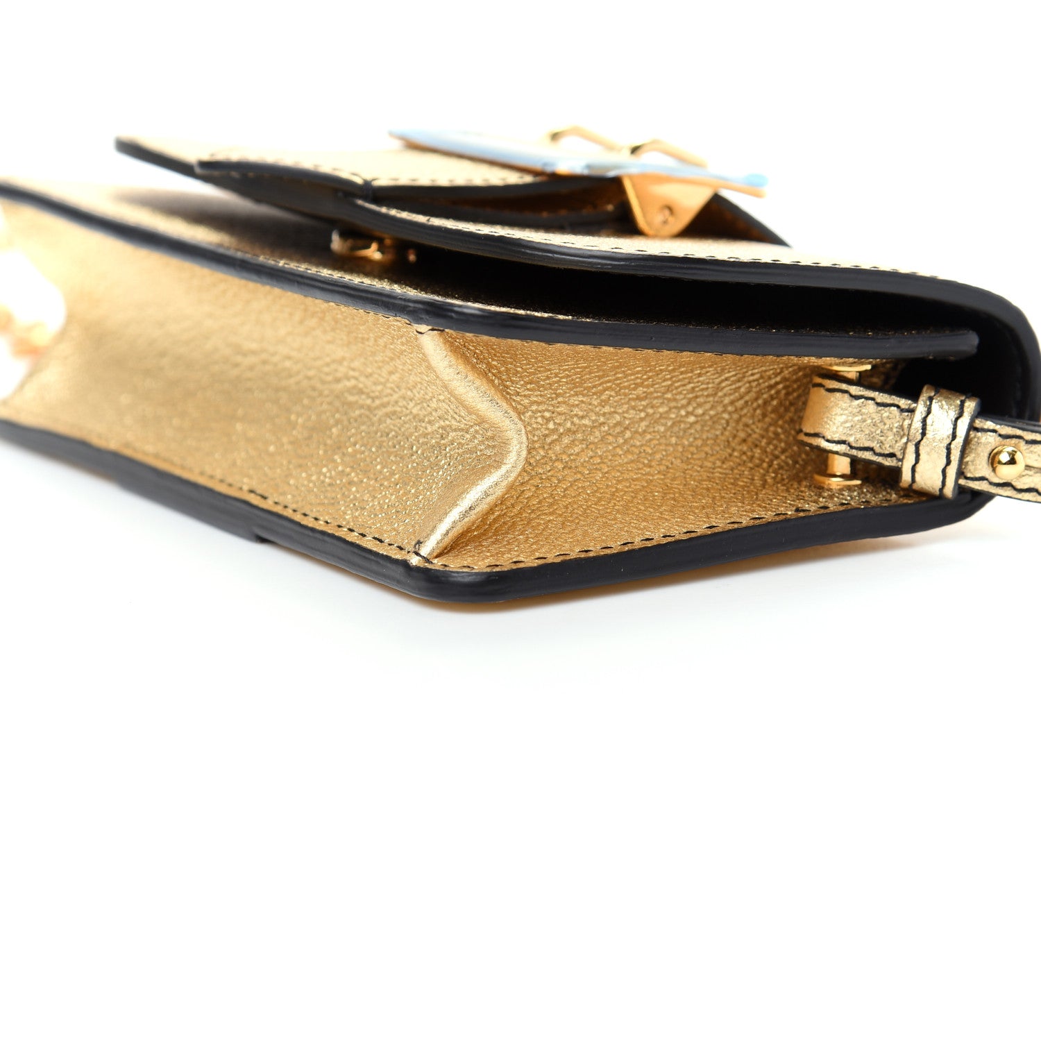 Burberry Metallic Soft Grain Calfskin Mini Phone Buckle Bag Gold 7 of 8
