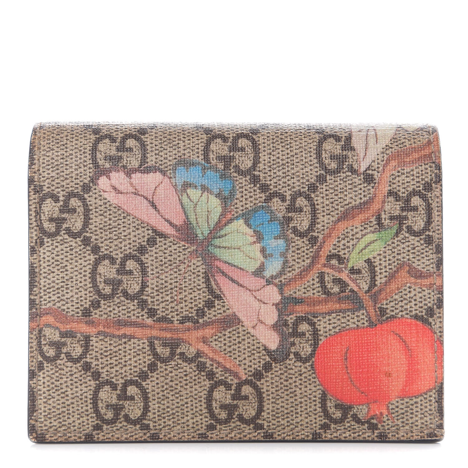 Gucci GG Supreme Monogram Tian Card Case Beige Multicolor Red 1 of 6