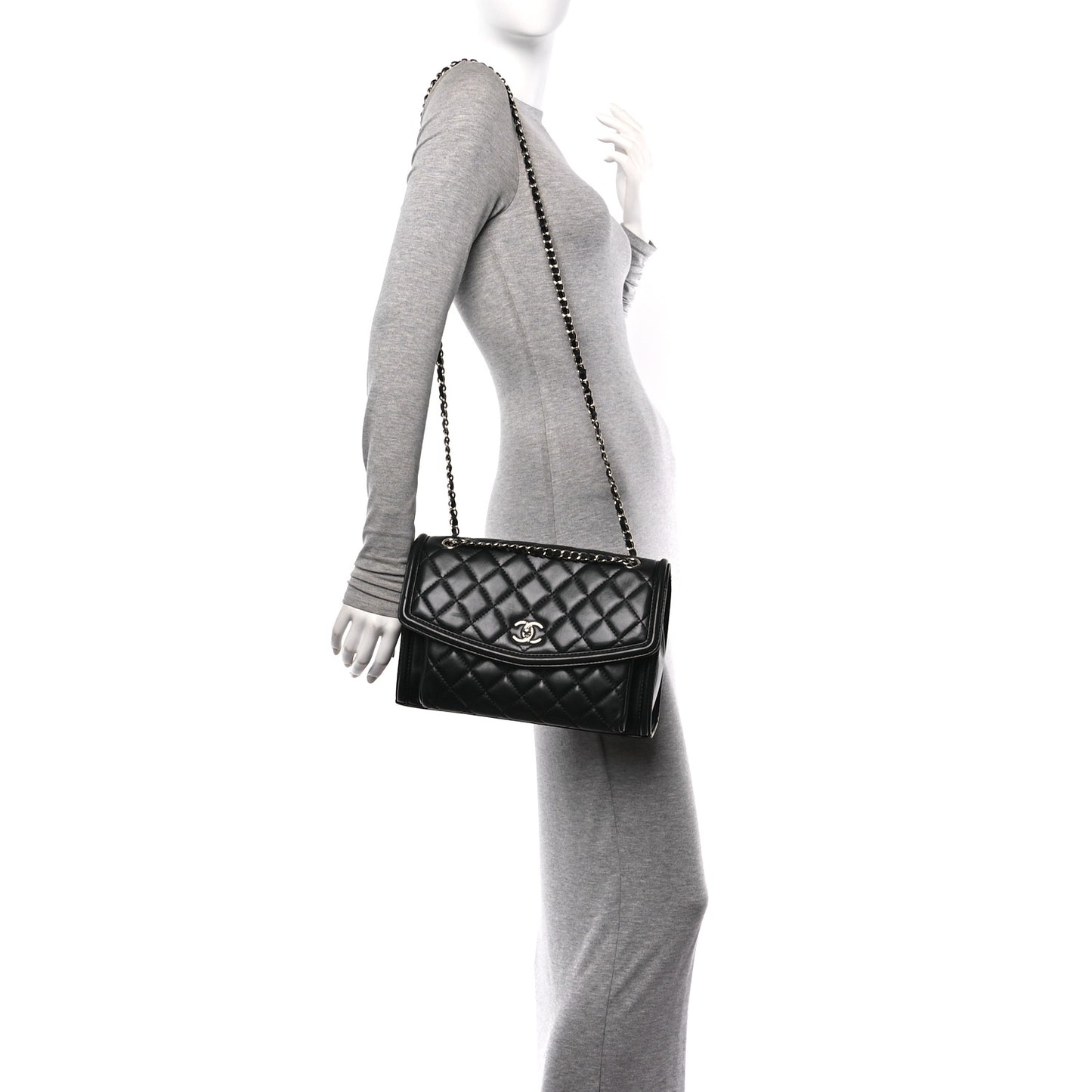 Lambskin Quilted Large Geometric Flap Black