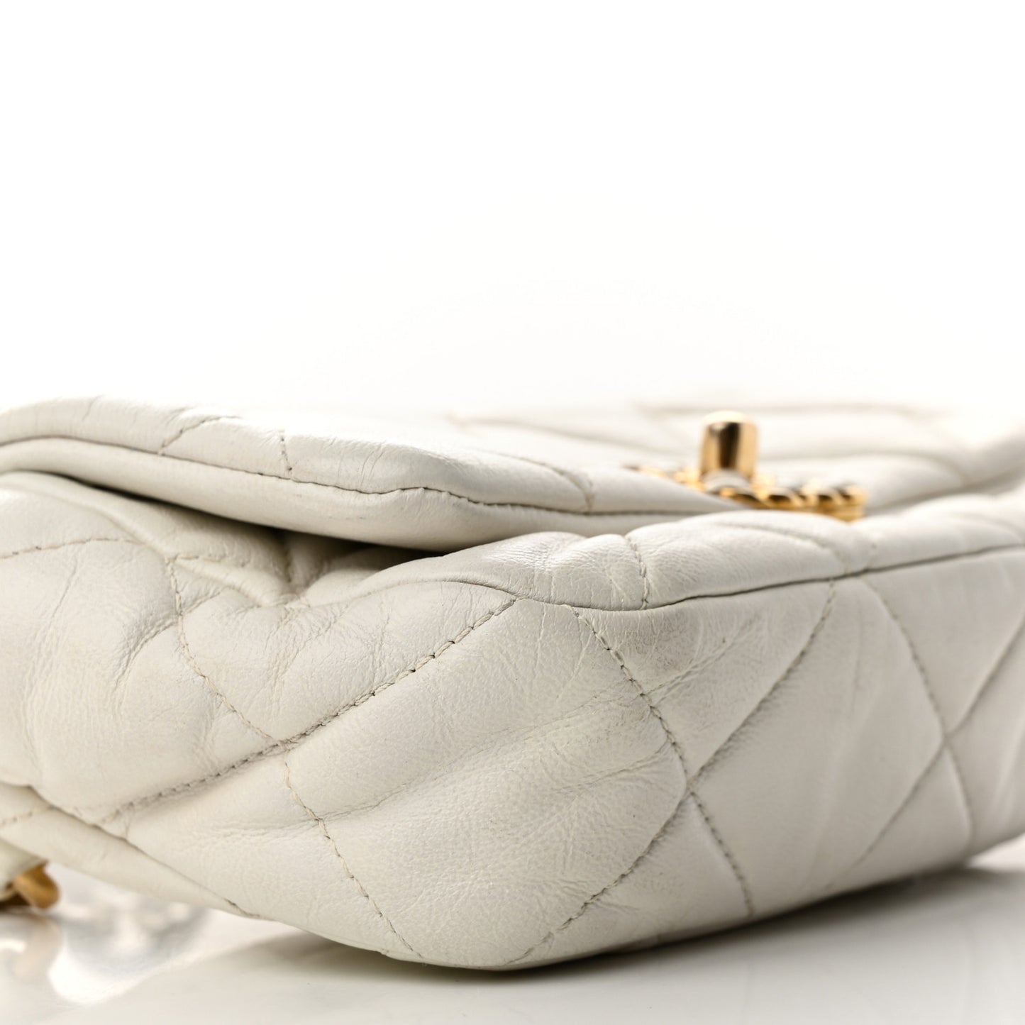 Goatskin Quilted Chanel 19 Waist Bag White