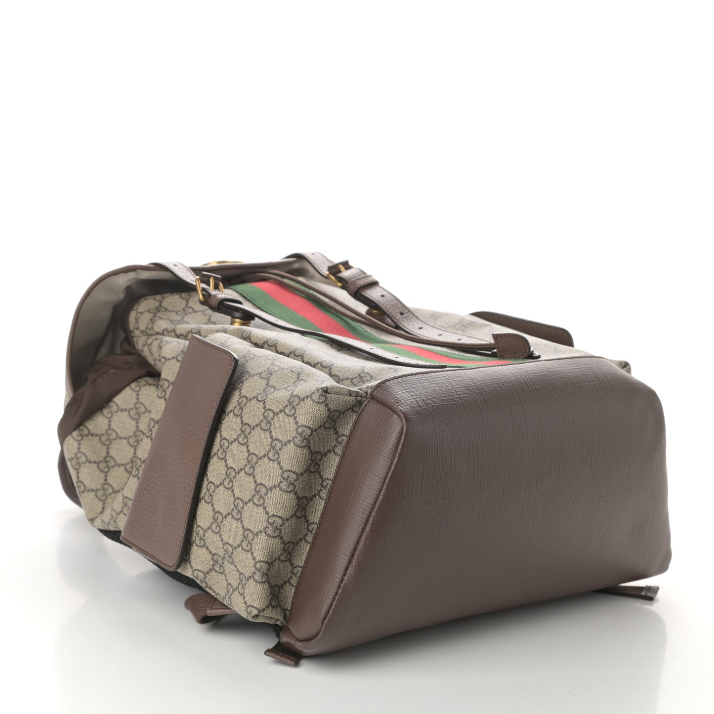 GG Supreme Monogram Medium Ophidia Double Buckle Backpack Brown
