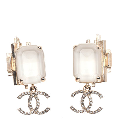 Chanel Metal Crystal CC Earrings Gold White 1 of 4