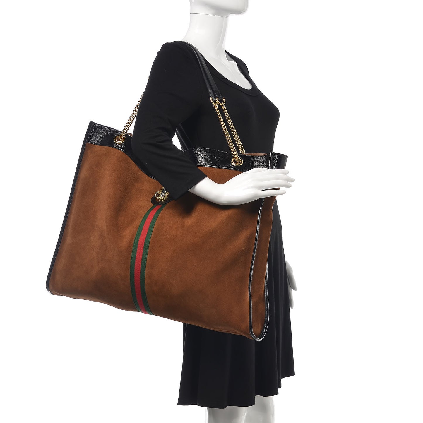 Suede Patent Maxi Rajah Chain Tote Nocciola Black