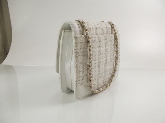 Vintage Tweed Flap Bag White