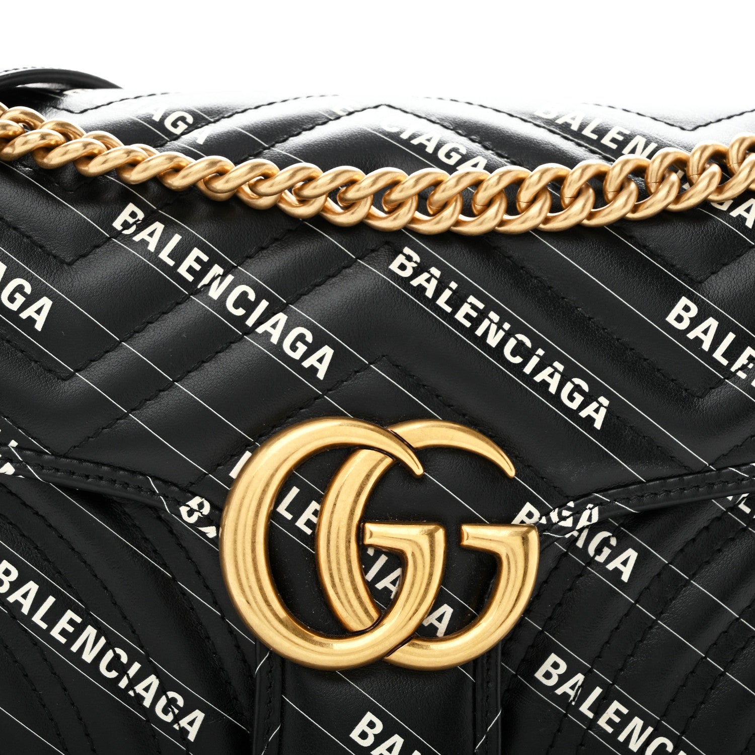Gucci X BALENCIAGA Calfskin Matelasse Logo Print Small GG Marmont Shoulder Bag Black 8 of 13
