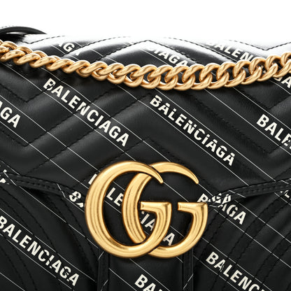 Gucci X BALENCIAGA Calfskin Matelasse Logo Print Small GG Marmont Shoulder Bag Black 8 of 13