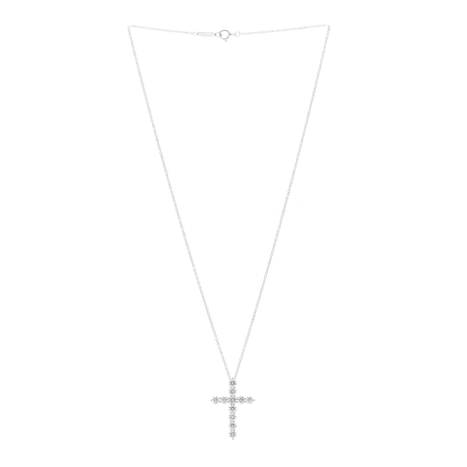 Tiffany Platinum Diamond Large Cross Pendant Necklace 3 of 6