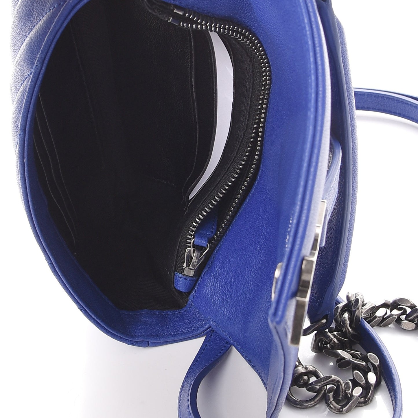 Sheepskin Matelasse Chevron Monogram College Chain Wallet Royal Blue