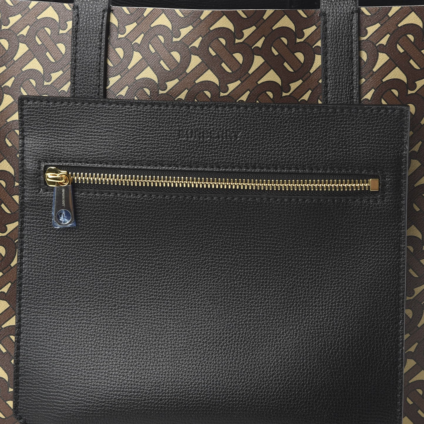 Calfskin TB Motif Embossed Medium Tote Black