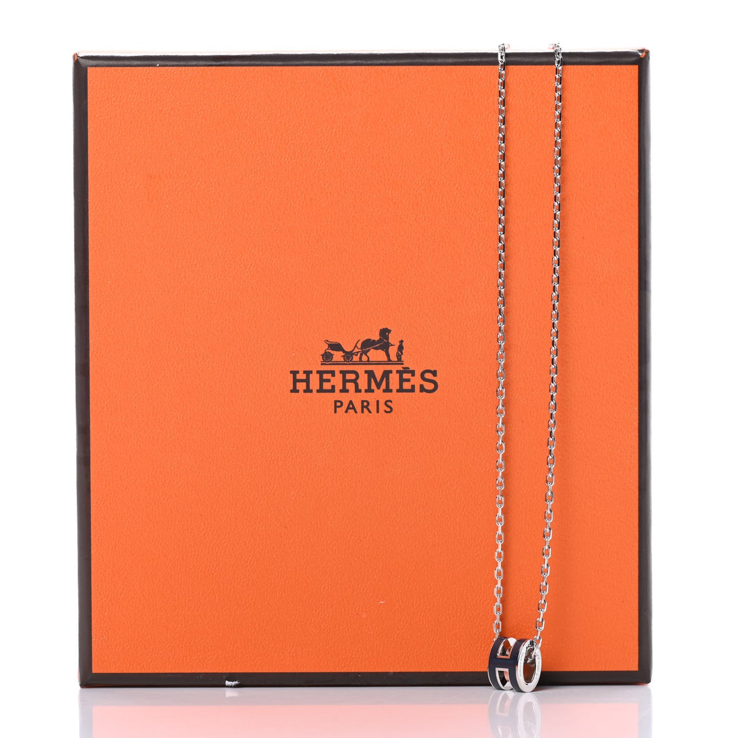 Lacquered Palladium Mini Pop H Pendant Necklace Bleu Fonce
