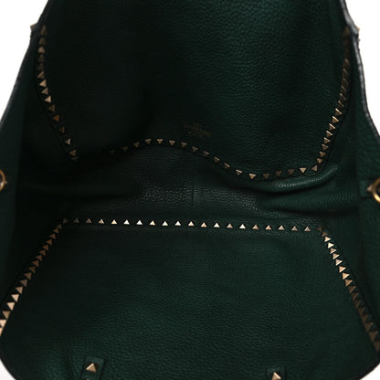 Valentino Garavani Pebbled Calfskin Beaded Rockstud Tote Black 5 of 15