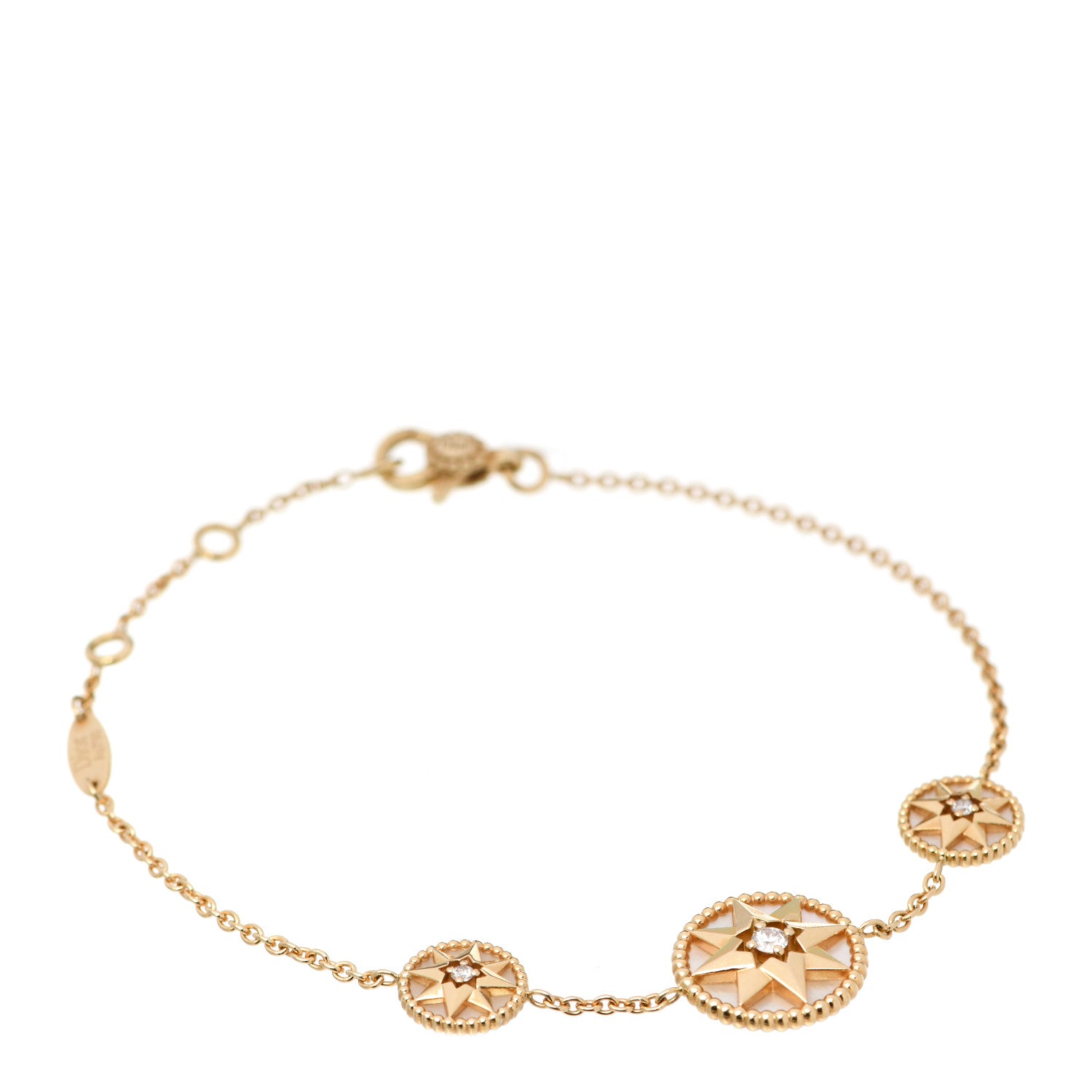 Christian Dior 18K Yellow Gold Diamond Mother of Pearl Rose Des Vents 3-Station Bracelet 1 of 5