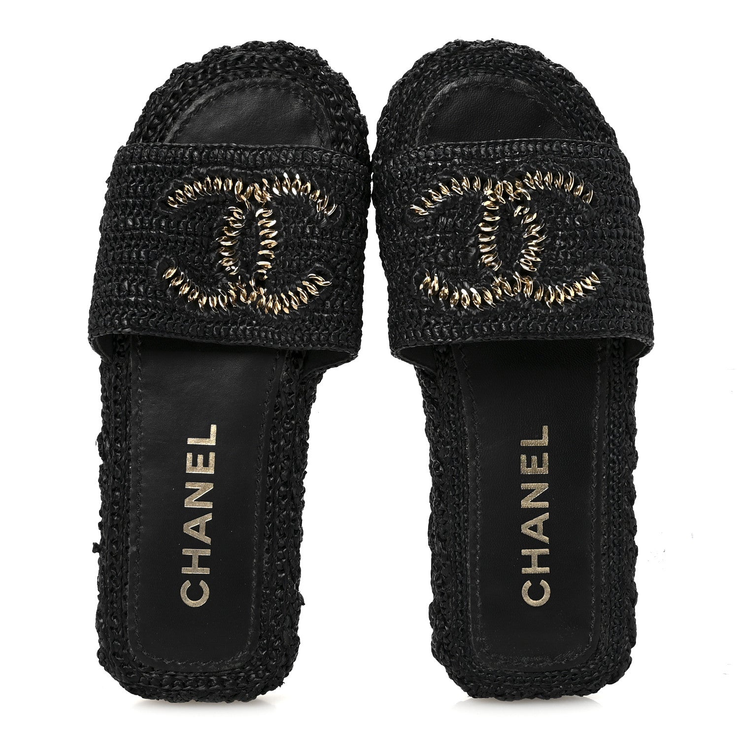 Chanel Braided Cord CC Espadrille Slip On Sandals 38 Black 2 of 9