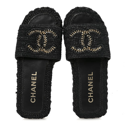 Chanel Braided Cord CC Espadrille Slip On Sandals 38 Black 2 of 9